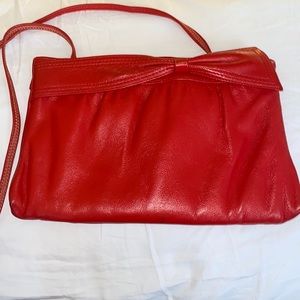 Vintage Andé Leather Clutch/Purse Brilliant Red with Bow detail Hinge Closure